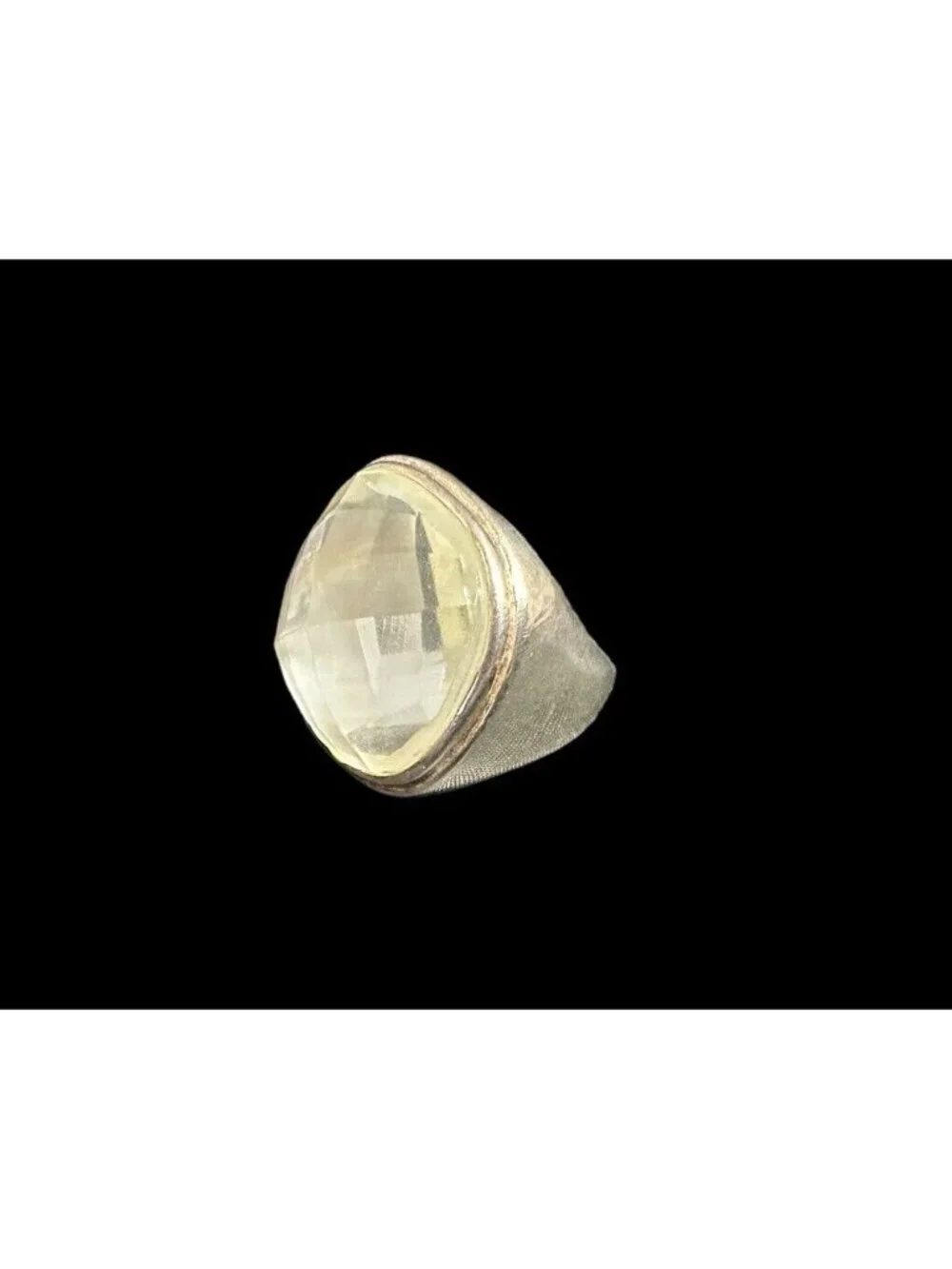 925 FAS Faceted Quartz Mother of Pearl Dome Cocktail Wide Ring Size 8.25